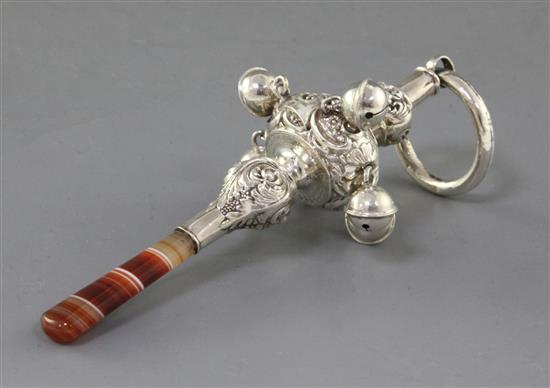 A late Victorian silver childs rattle by Crisford & Norris, 17cm.